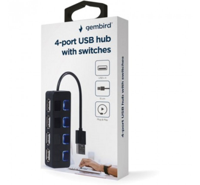 Концентратор Gembird USB 2.0 4 ports switch black (UHB-U2P4-05)
