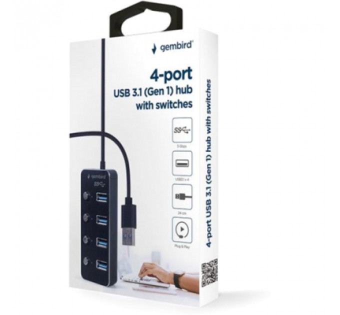 Концентратор Gembird USB 3.0 4 ports switch black (UHB-U3P4P-01)