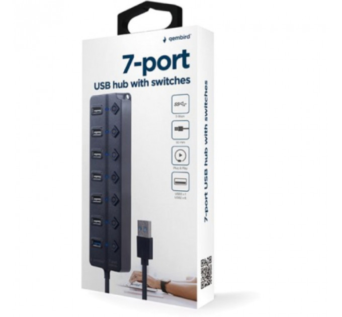 Концентратор Gembird 7 ports (1xUSB3.1+6xUSB2.0) switch black (UHB-U3P1U2P6P-01)