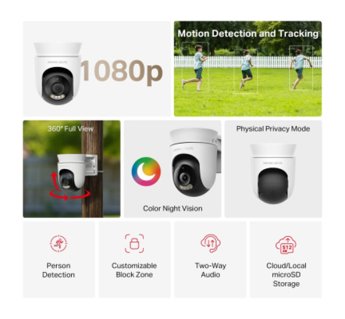 Mercusys Камера відеоспостереження Mercusys IP-Камера MERCUSYS MC500 FHD N300 microSD motion detection, зовнішня (MC-500)