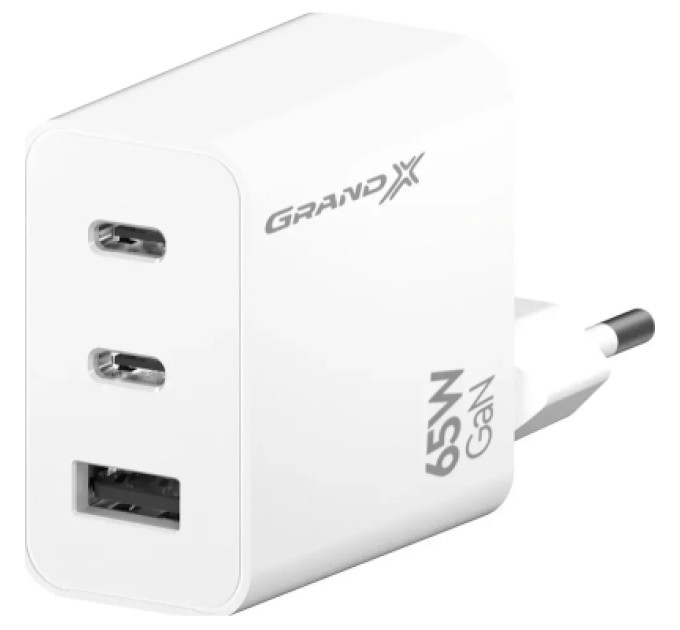 Grand-X Зарядний пристрій Grand-X 2xUSB-C + 1xUSB 65W PD3.0 QC4.0 AFC SCP FCP white (CH-990W)