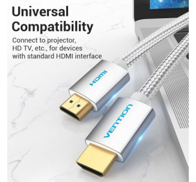 Vention Кабель мультимедійний HDMI M to HDMI M 5.0m V2.1 4K60Hz braided aluminum alloy gray Vention (AABIJ)
