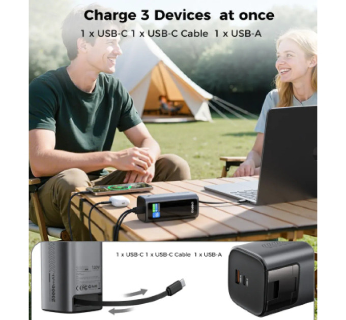 Choetech Батарея універсальна Choetech 20000mAh, PD/130W, QC, AFC , TFT, pass-through charging (B815C)
