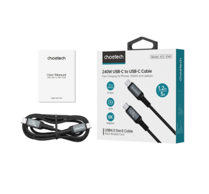 Choetech Дата кабель USB-C to USB-C 2.0m USB4 Gen 3 240W 8K Choetech (XCC-1042)