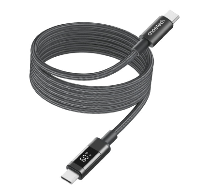 Choetech Дата кабель USB-C to USB-C 1.2m PD60W magnetic digital display nylon gray Choetech (XCC-1067-GY)