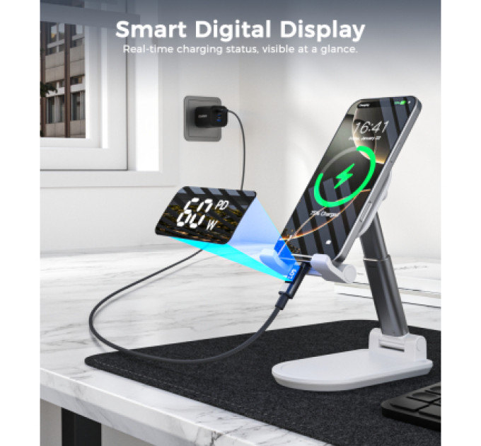 Choetech Дата кабель USB-C to USB-C 1.2m PD60W digital display nylon gray Choetech (XCC-1068-GY)