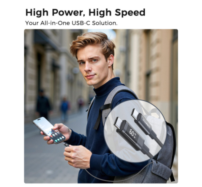 Choetech Дата кабель USB-C to USB-C 1.2m PD60W digital display nylon gray Choetech (XCC-1068-GY)