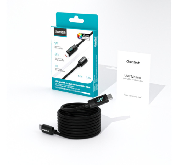 Choetech Дата кабель USB-C to USB-C 1.2m PD100W digital display silicone Choetech (XCC-1064)