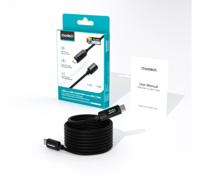 Choetech Дата кабель USB-C to USB-C 1.8m PD100W digital display silicone Choetech (XCC-1063)