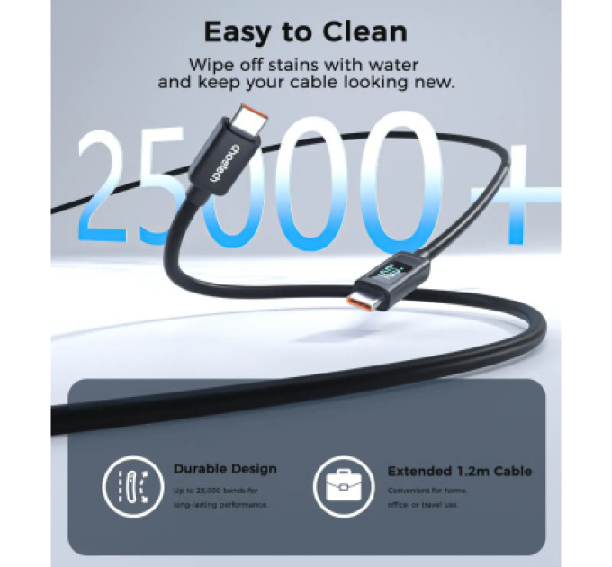 Choetech Дата кабель USB-C to USB-C 1.8m PD100W digital display silicone Choetech (XCC-1063)