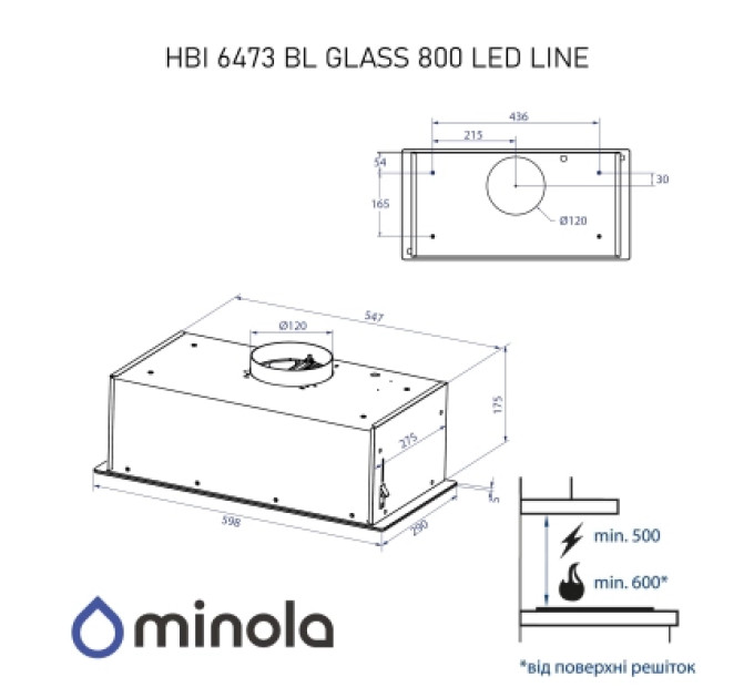 Minola Витяжка кухонна Minola HBI 6473 BL GLASS 800 LED Line