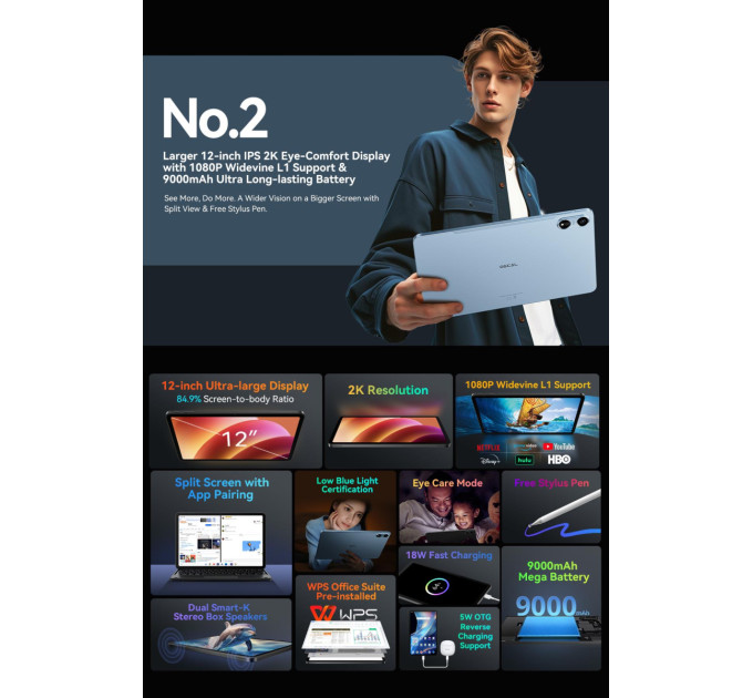 Oscal Планшет PAD100 BLUE 12" 256GB OSCAL