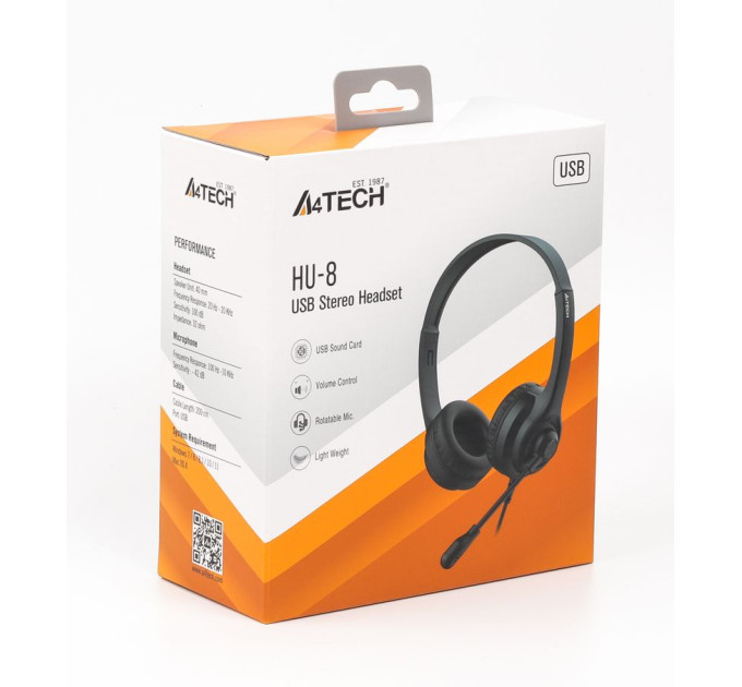 A4Tech A4Tech HU-8 гарнітура з регулятором гучності, колір чорний