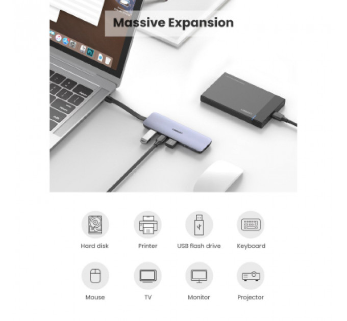 Концентратор Ugreen USB3.0 Type-C to HDMI/USB 3.0x3/HDMI/Type-c PD CM285 (70408)