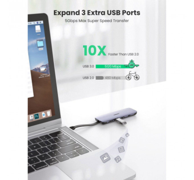 Концентратор Ugreen USB3.0 Type-C to HDMI/USB 3.0x3/HDMI/Type-c PD CM285 (70408)