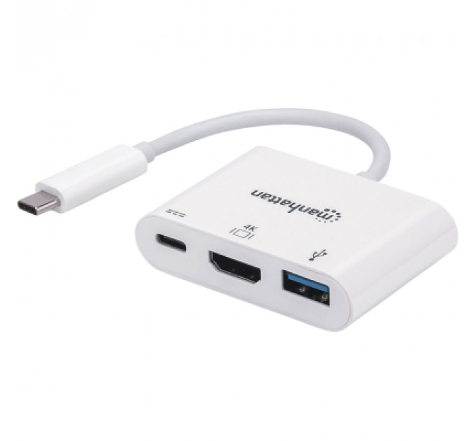 Концентратор Intracom USB3.1 Type-C to HDMI/USB 3.0/PD 60W 4-in-1 White Manhattan (152945)