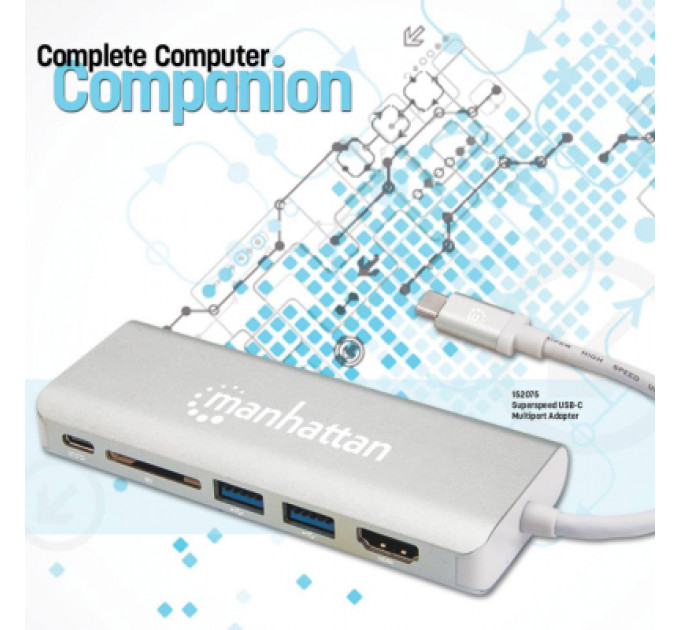 Концентратор Intracom USB3.1 Type-C to HDMI/USB 3.0x2/RJ45/SD/PD 60W Hub 7-in-1 Manhattan (152075)