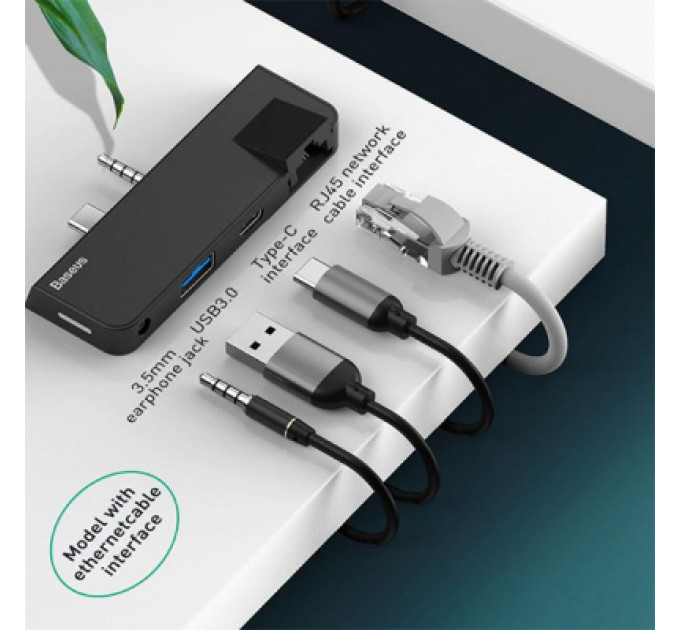 Концентратор Baseus USB3.1 Type-C+3.5mm toUSB 3.0/RJ45/Type-C/3.5mm forSurfaceGo (CAHUB-FG01)