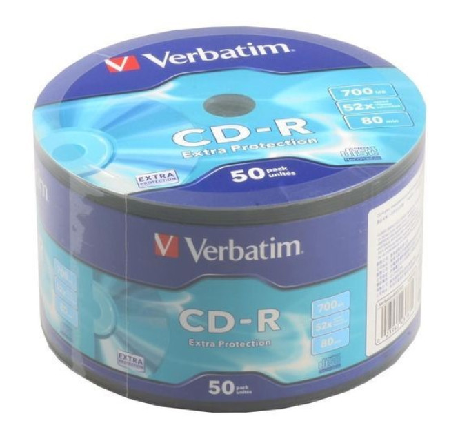 Verbatim Диск Verbatim CD-R 700Mb 52x Wrap 50 pcs (43787)