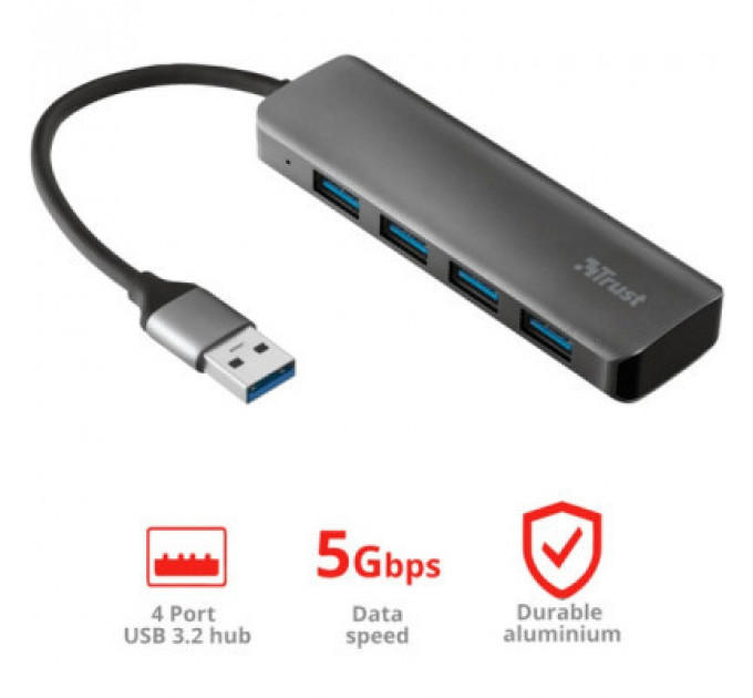 Концентратор Halyx 4-Port USB-A 3.2 Grey Trust (24947_TRUST)