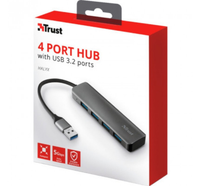 Концентратор Halyx 4-Port USB-A 3.2 Grey Trust (24947_TRUST)