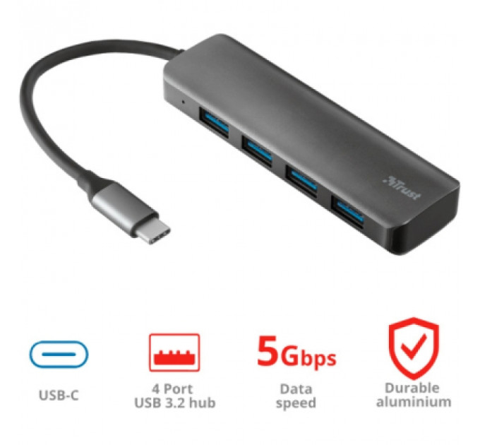 Концентратор Halyx Type-C to 4-Port USB-A 3.2 Grey Trust (24948_TRUST)