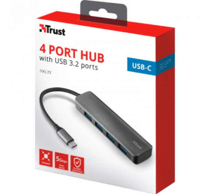 Концентратор Halyx Type-C to 4-Port USB-A 3.2 Grey Trust (24948_TRUST)