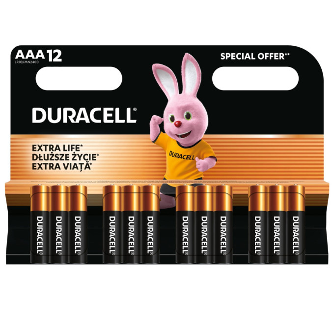 Duracell Лужні батарейки Duracell AAA, 12 шт.