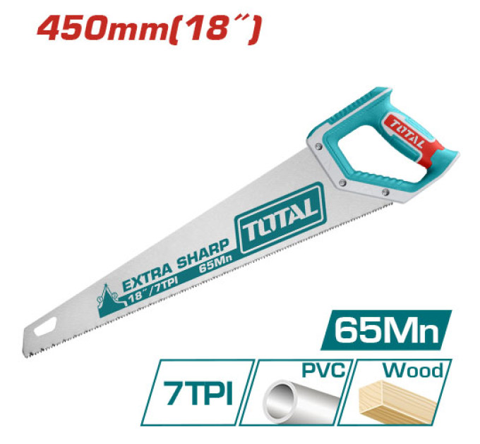 Total Ножівка по дереву TOTAL THT55450 7 зубів на дюйм, довжина 450мм.