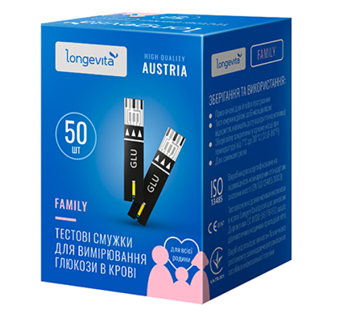 Longevita Тестові смужки для вимірювання глюкози в крові Longevita Family (50шт.)