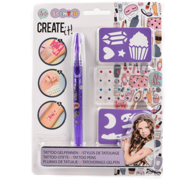 Create it! Набір для тату: ароматна ручка з трафаретом і стразами Create IT! в асортименті