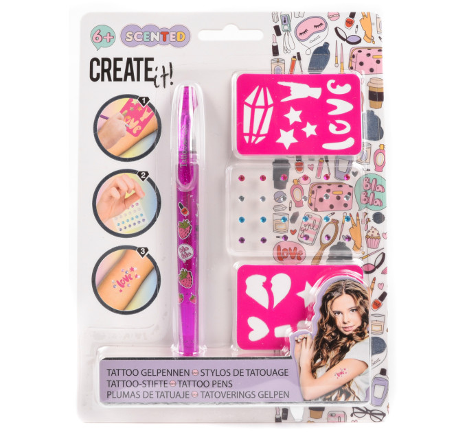 Create it! Набір для тату: ароматна ручка з трафаретом і стразами Create IT! в асортименті