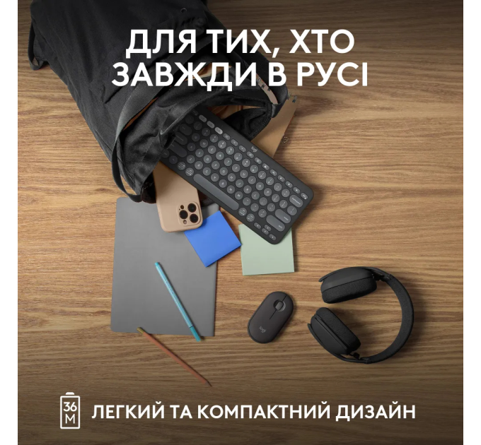 Logitech Клавіатура Logitech K380s Pebble Keys 2 Tonal Graphite