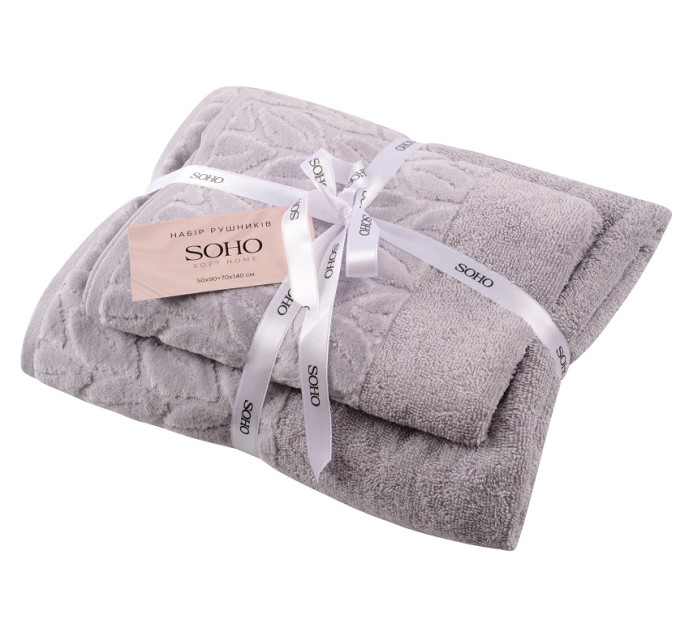 SOHO Набір рушників Soho 50х90+70х140 см Leaves Light Gray
