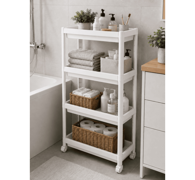 Violet House Етажерка 4-х ярусна Violet House 6014 Long Shelf WHITE 54х18х91 см