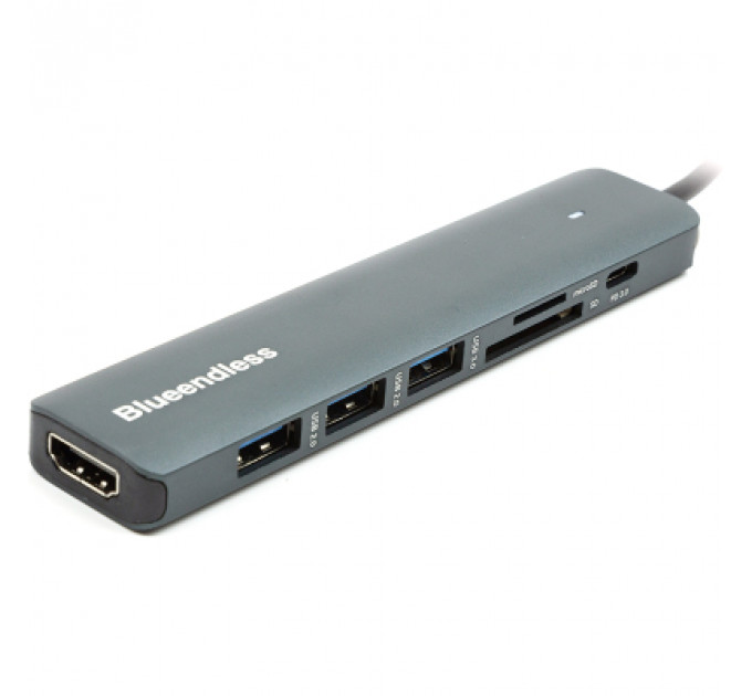 Концентратор USB Type-C to HDMI, 3x USB Type-A, SD, TF, USB Type-C PD100W PowerPlant (CA913848)