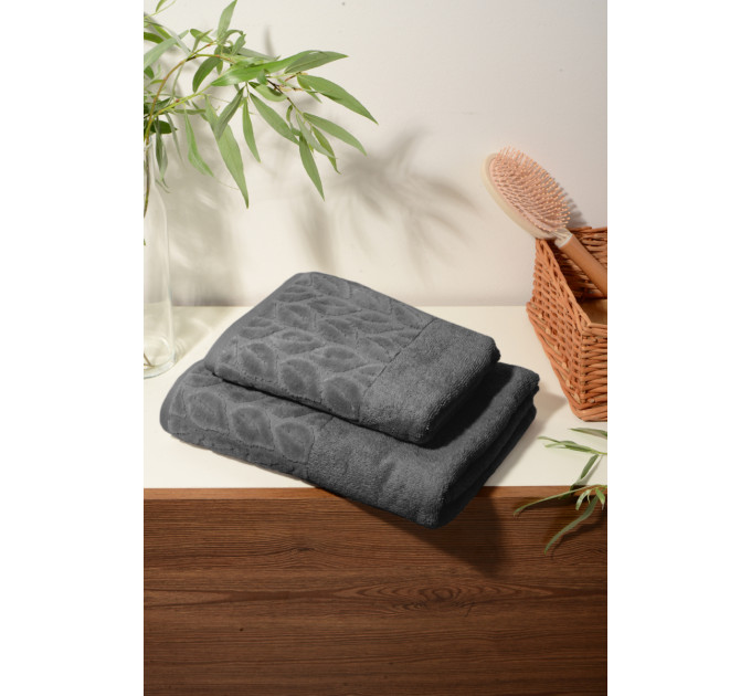 SOHO Набір рушників Soho 50х90+70х140 см Leaves Dark Gray