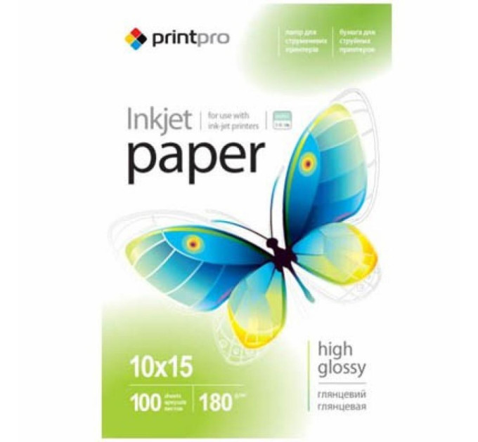 Фотопапір PrintPro глянц. 180г/м, 10x15 PG180-100