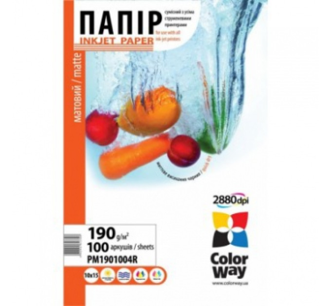 Фотопапір ColorWay матовий 190г/м, 10x15 ПМ190-100