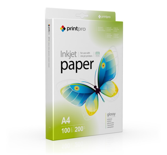 Фотопапір PrintPro глянц. 200г/м, A4 PG200-100