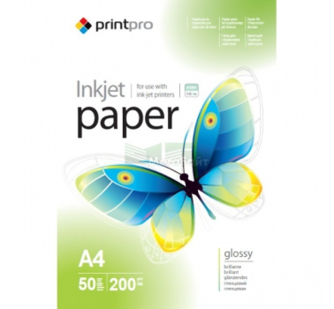 Фотопапір PrintPro глянц. 200г/м, A4 PG200-50