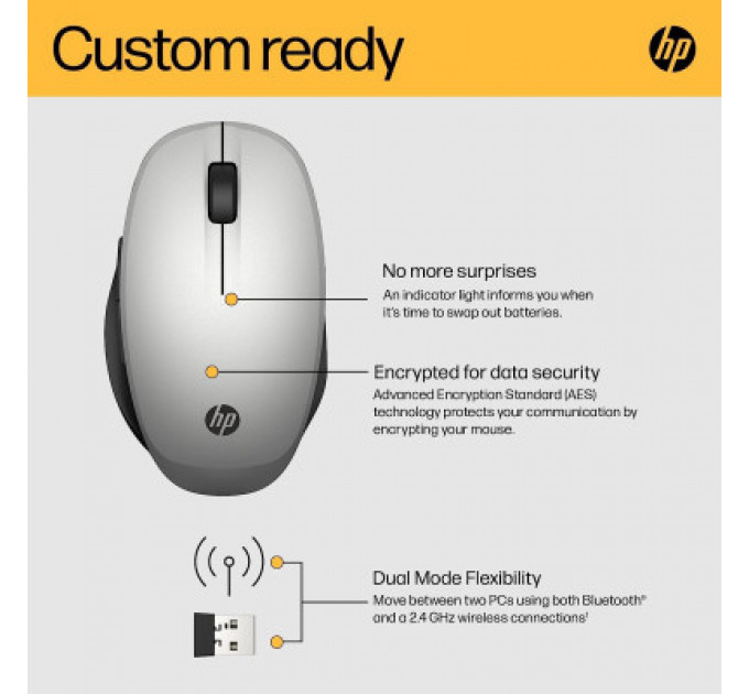Мишка HP Dual Mode Bluetooth/Wireless Silver (6CR72AA)