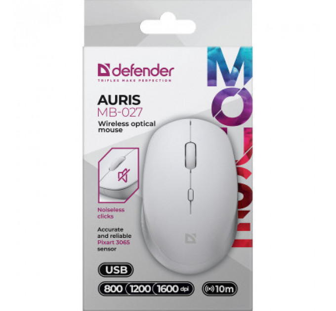 Мишка Defender Auris MB-027 Silent Wireless White (52028)