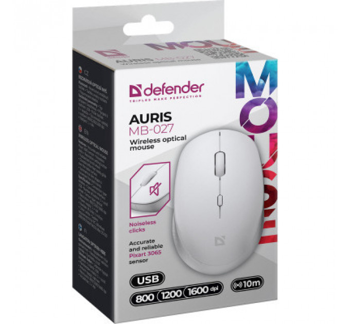 Мишка Defender Auris MB-027 Silent Wireless White (52028)