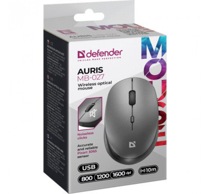 Мишка Defender Auris MB-027 Silent Wireless Grey (52029)
