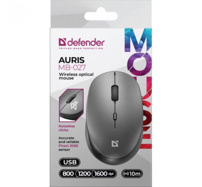 Мишка Defender Auris MB-027 Silent Wireless Grey (52029)