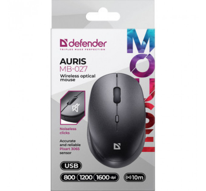 Мишка Defender Auris MB-027 Silent Wireless Black (52027)
