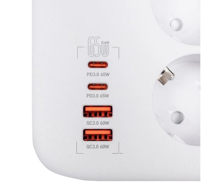 Мережевий фільтр  LogicPower F65WG4 2m White 5 розеток, 4 USB (2 PD +2 QC3.0)