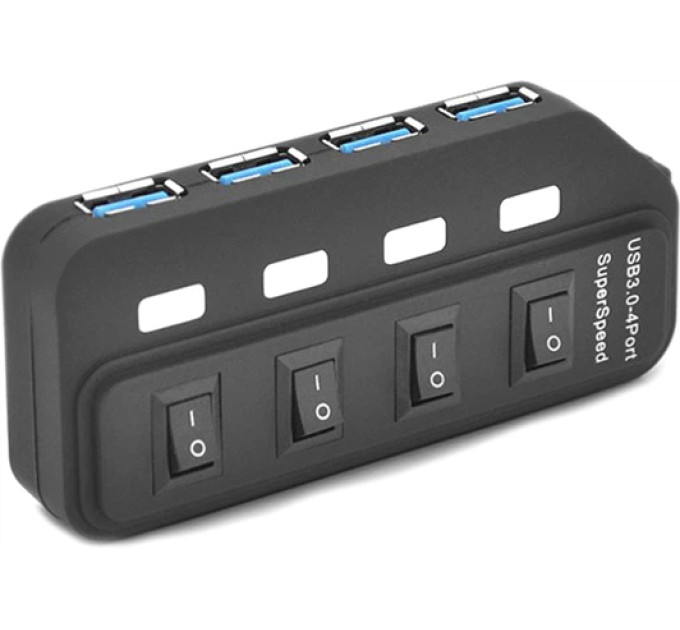 USB концентратор  (Hub) 3.0 4 порта з перемикачами Black