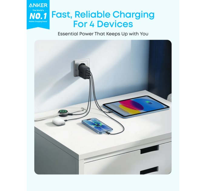 Anker Мережевий зарядний пристрій  ANKER Zolo Charger - 50W, 2xUSB-C & 2xUSB-A (Чорна)